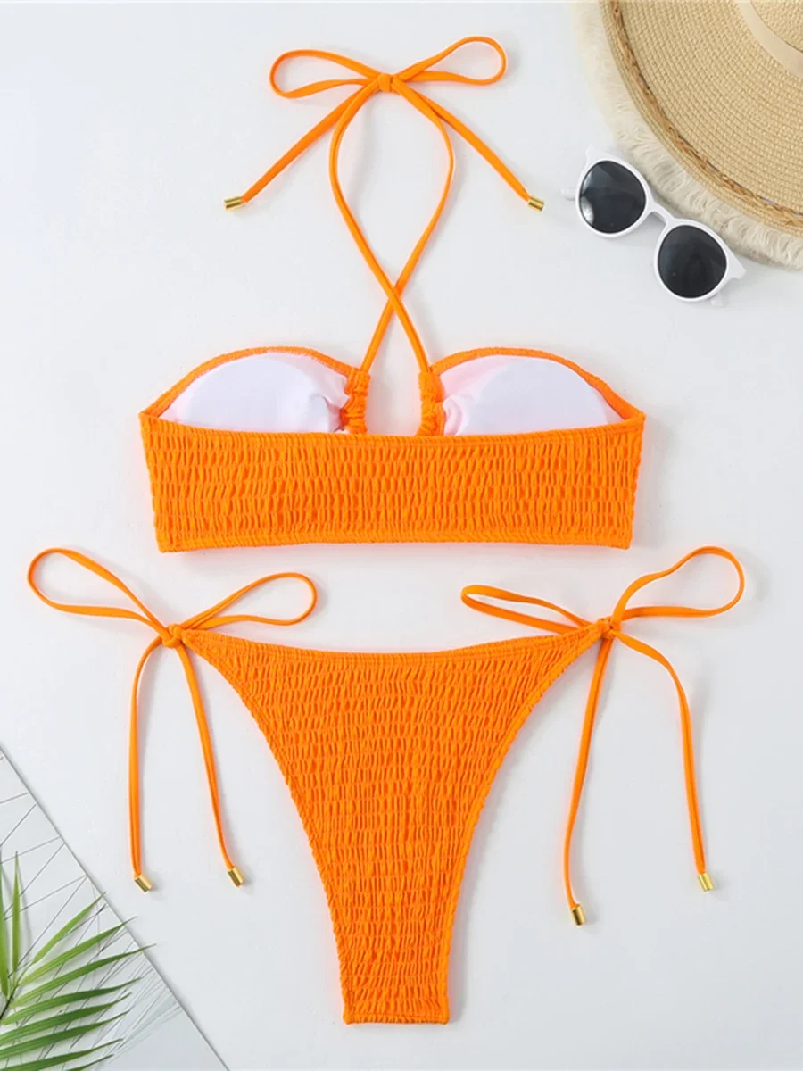 2025 홀터 스트링 비키니 솔리드 수영복 여성 섹시 수영복 여성 수영복 비치웨어