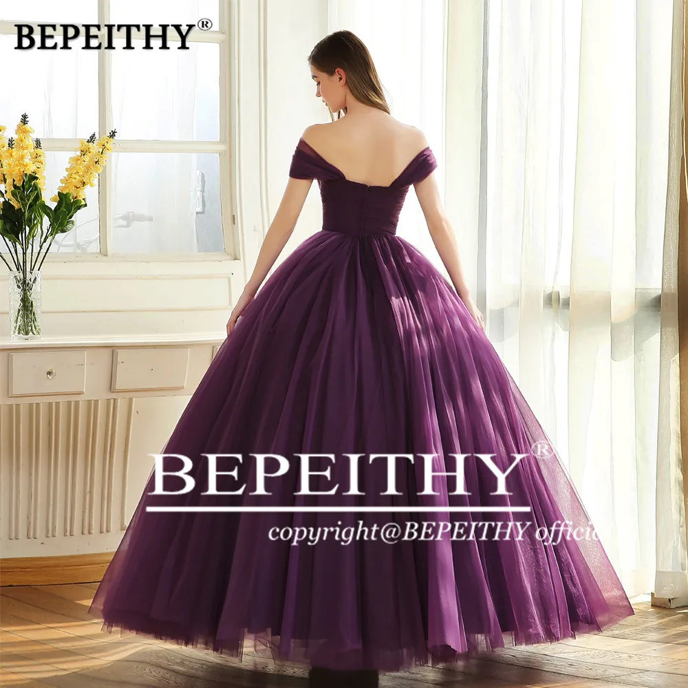 BEPEITHY Off The Shoulder Ball Gown Long Evening Dress Party Elegant 2023 Robe De Soiree Purple Princess Prom Dresses Sleeveless