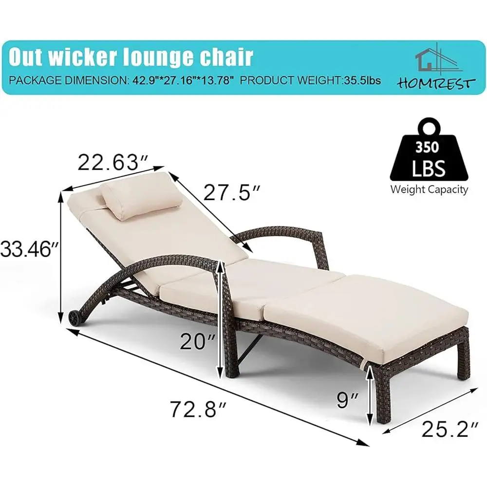 Conjunto de espreguiçadeiras ajustáveis com 2 poltronas externas de vime PE para piscina e pátio com almofadas de apoio de braço para clima