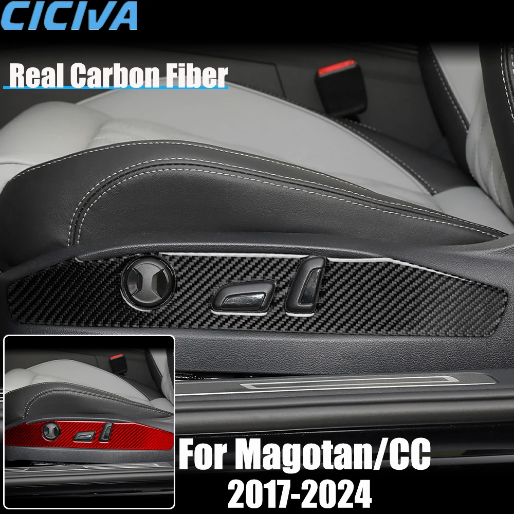 

Автомобильные аксессуары из настоящего углеродного волокна, крышка панели регулировки сиденья, мягкая наклейка для Volkswagen Magotan/CC 2017 2018 19 20 21 22 23 24