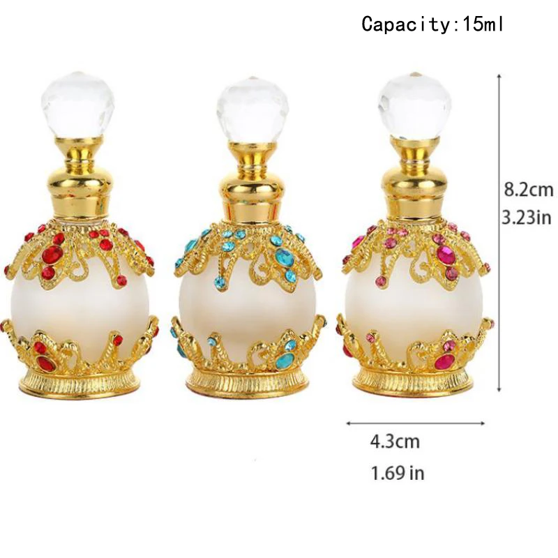 15ml European Middle East Metal Alloy Patented Jewelry Perfume Bottle Empty Glass Essential Oil Attar Bottle#81111S