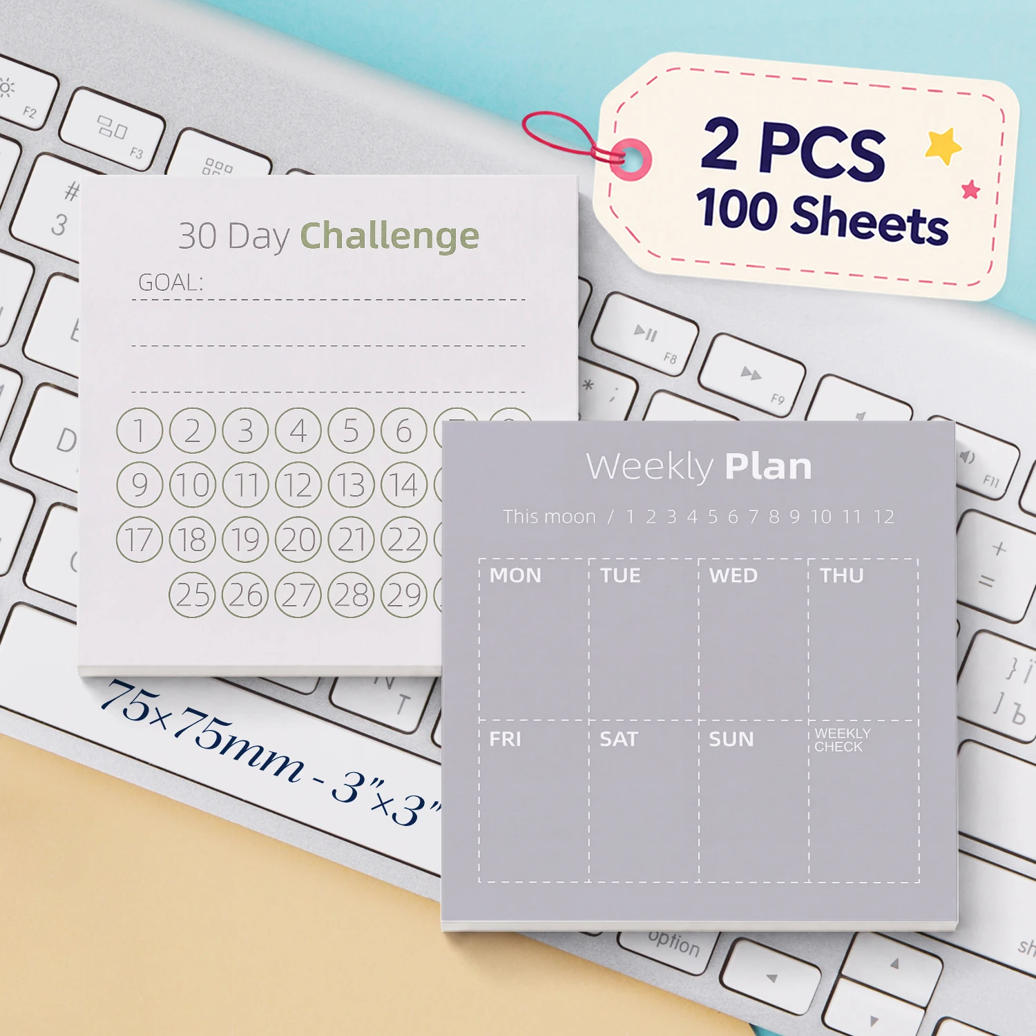 2PCS 30 Day Challenge Weekly Planner Self Adhesive Sticky Notes 100 Sheets Goal Habit Tracker Schedule Memo Pads Office Statione