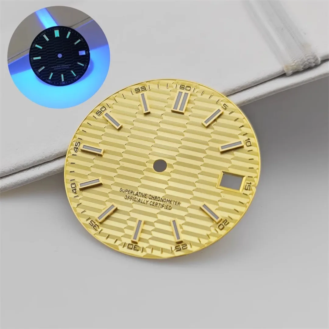 28.5mm Watch Dial Metallic Texture Surface DIY Log Dial BGW9 Blue Green Luminous Watch Faces Watch Accessories for NH35 Movement