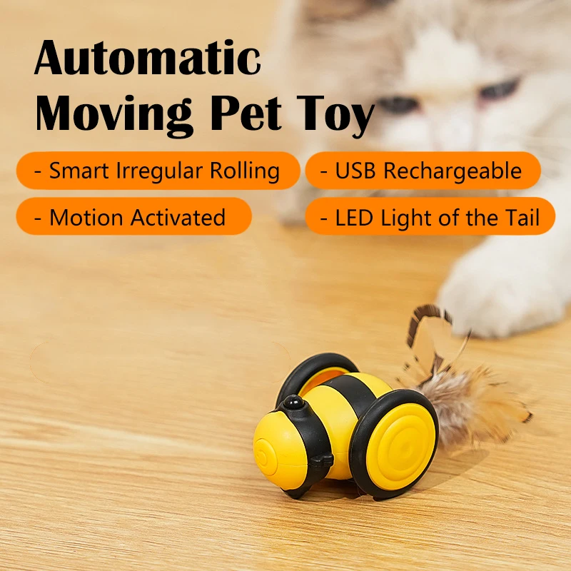 

Smart Cat Toy Automatic Rolling Toy Car for Cats Jouet Chats Interactive Playing Rechargeable Kitten Training with Feathers