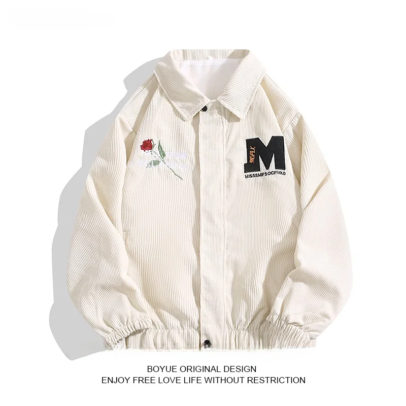 

Куртка Boyue из вельвета с вышивкой, весенне-осенняя, свободного кроя, для пар, молодежная, модная, с длинными рукавами, на молнии