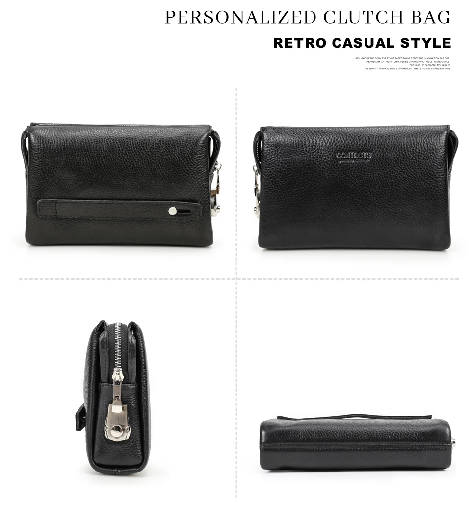 CONTACT'S Herren-Clutch mit Passwortschloss-Design, Langlebige Handtasche mit Reißverschluss, Herren-Geschäftslangbörse aus Echtleder, Handytasche – Detail 10