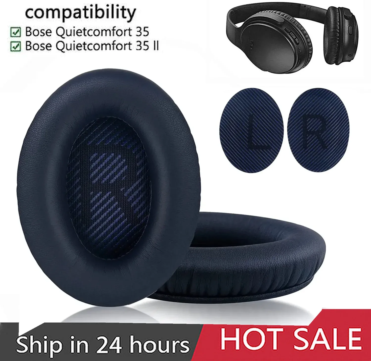 Replacement Earpads for BOSE QC35 for QuietComfort 35 & 35 II Headphones Memory Foam Ear Cushions High Quality with Crowbar