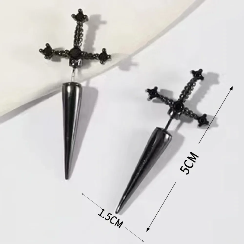Fashion Punk Jewelry Cool Sword Gothic Kinitial Piercing Earrings for Women Men Gothic Crystal Ear Jacket Dagger Studs Earring