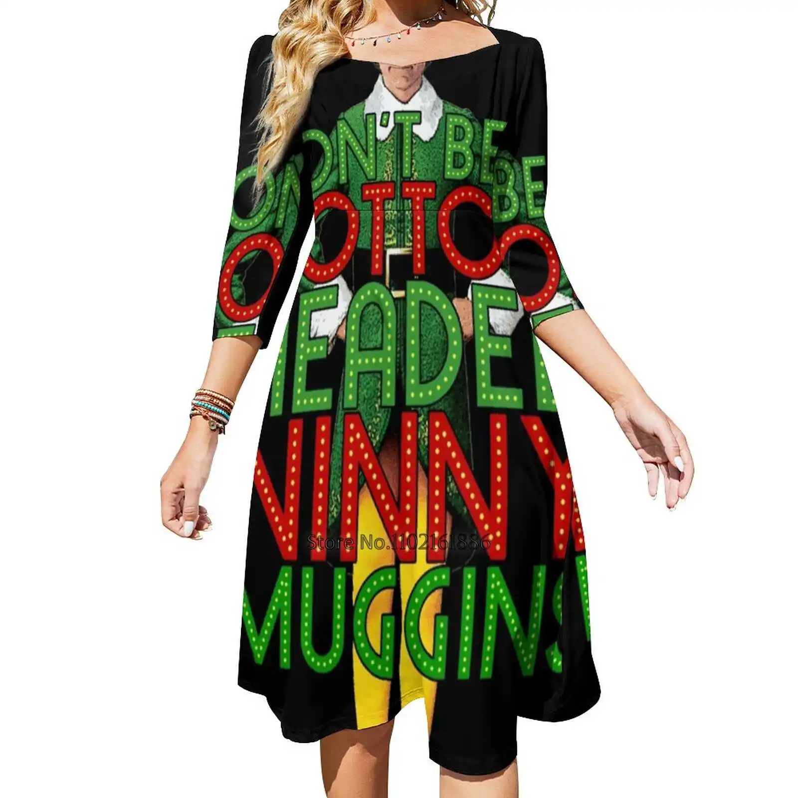 Don'T Be A Cotton Headed Ninny Muggins Elf Christmas Movie Buddy Back Lacing Backless Dress Square Neck Dress New Elegant Women