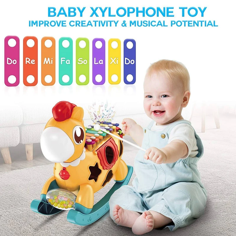 Baby Xylophone Musical Toys 5 In 1 Musical Toy Set With Building Blocks Toddler Music Toy With Lights & Sound Kids Toys