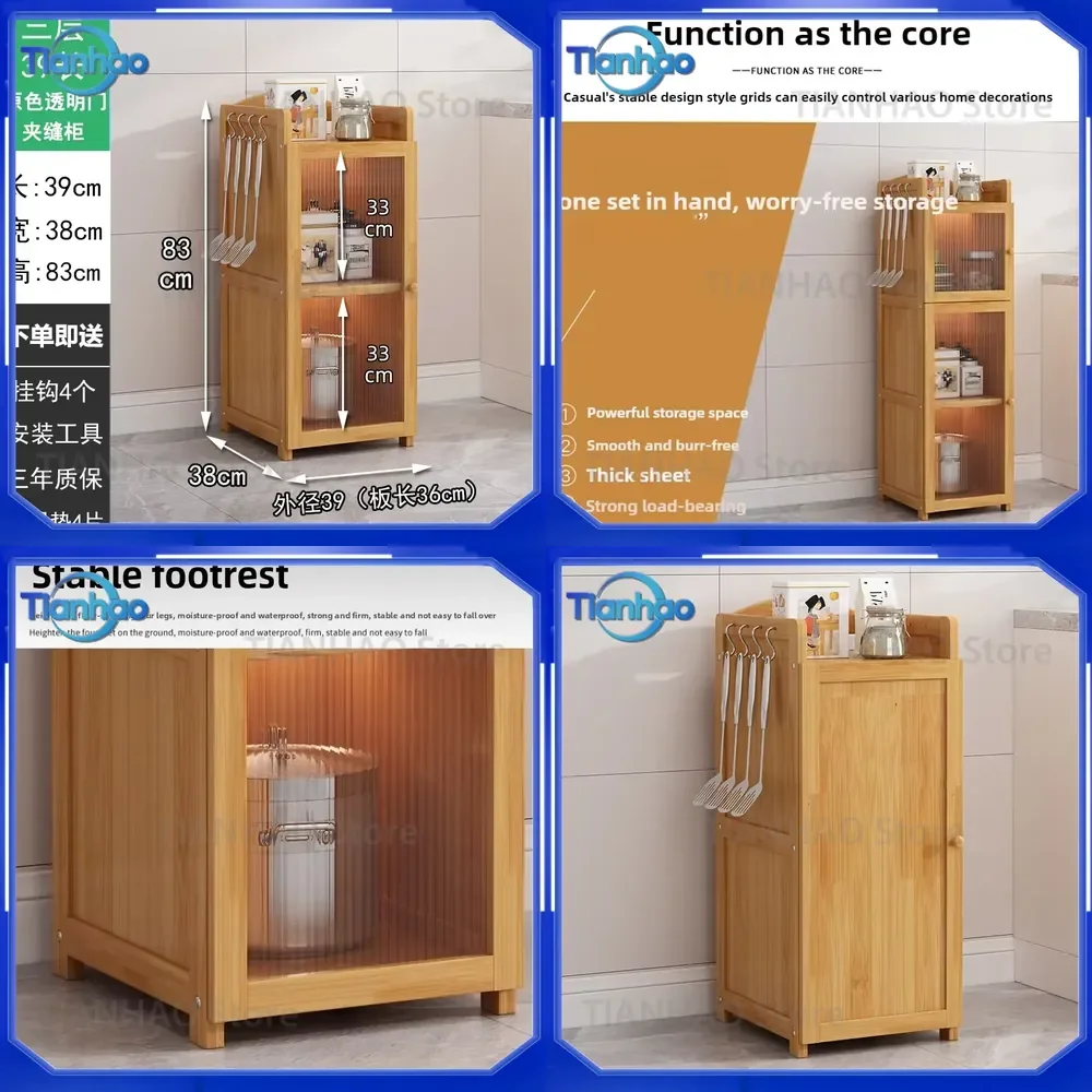 Bamboo Narrow Space Storage Cabinet Multi-Tier Kitchen Organizer for Refrigerator Bathroom Bedroom Eco-Friendly Slim Cabinet