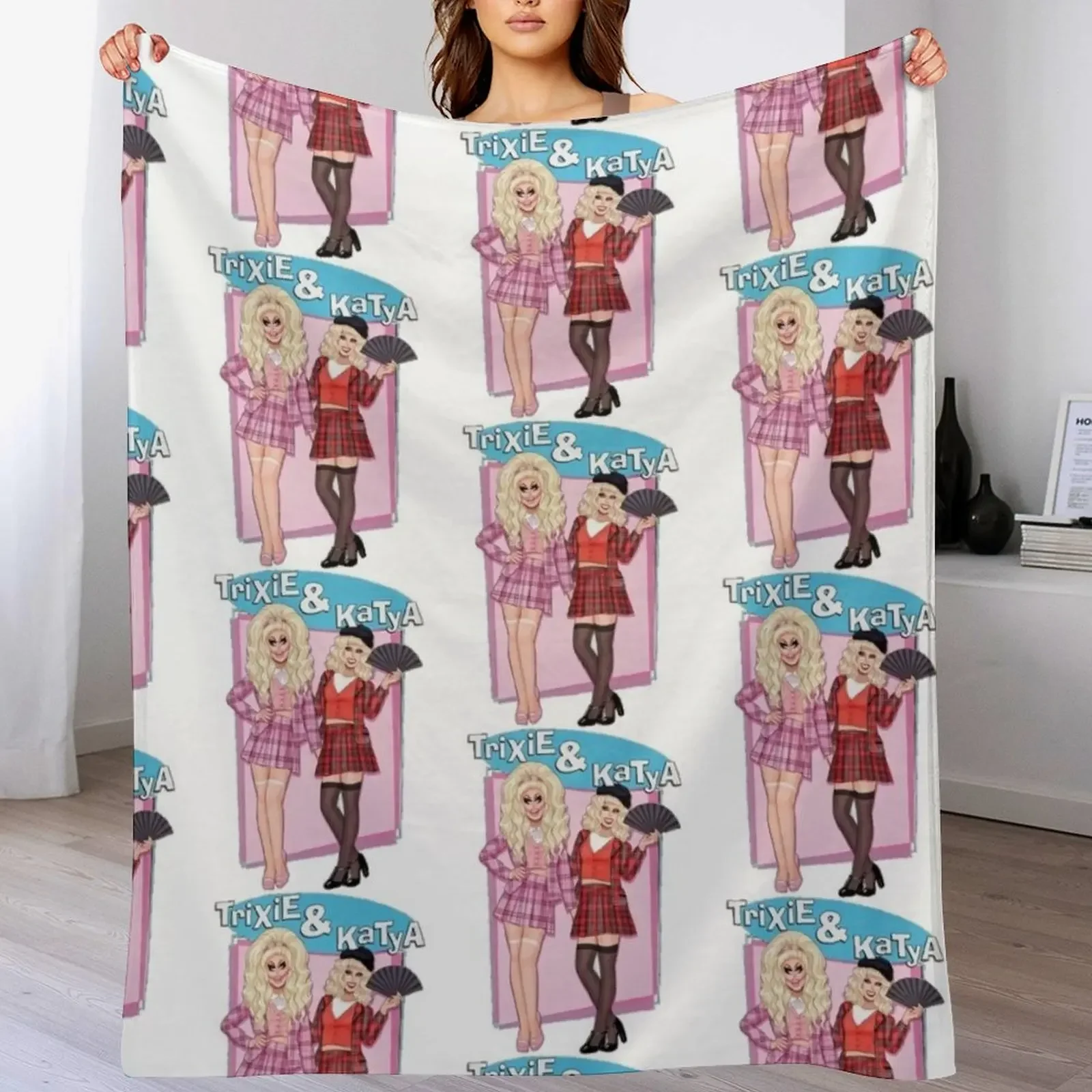 

Katya Zamolodchikova Merch Trixie _ Katya Throw Blanket Plaid on the sofa Camping Polar Nap Blankets