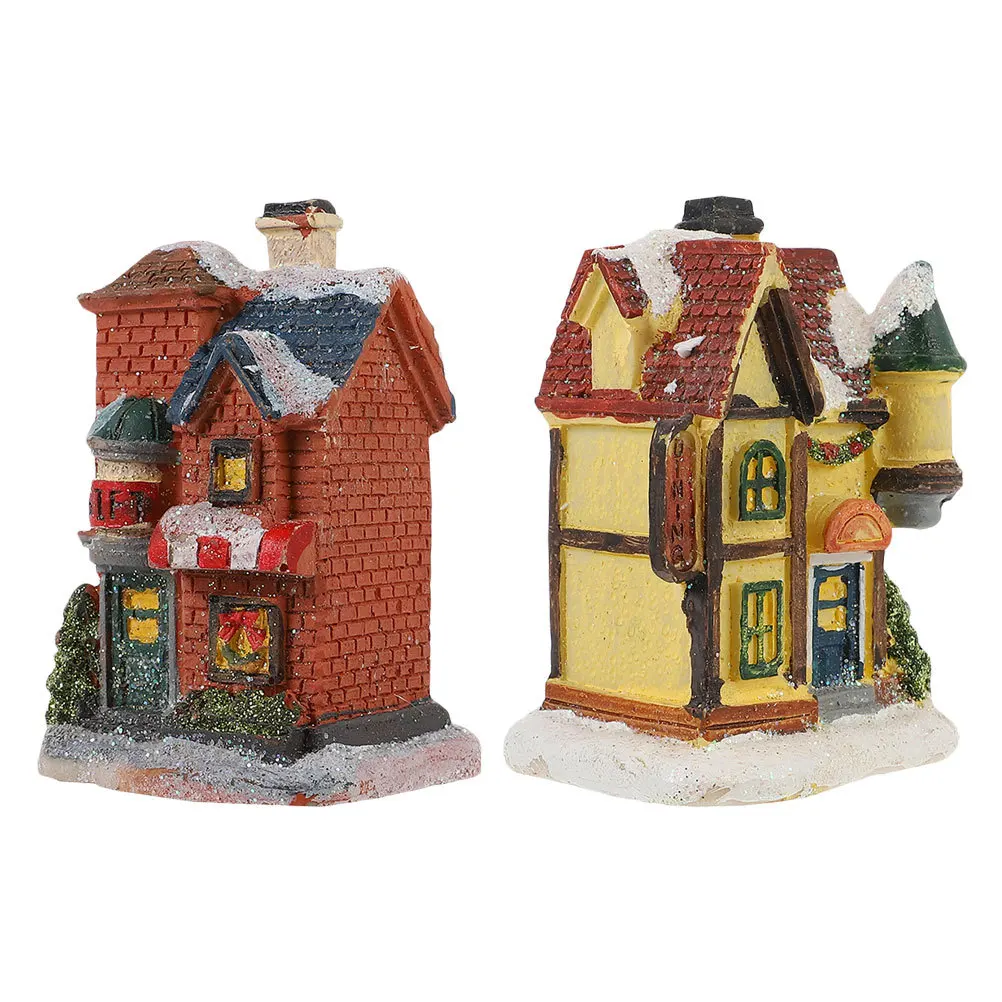 

2Pcs Christmas Mini Luminous Resin Houses Xmas Decor Chic Festival Desktop Ornament Party Supplies Christmas Mini Luminous