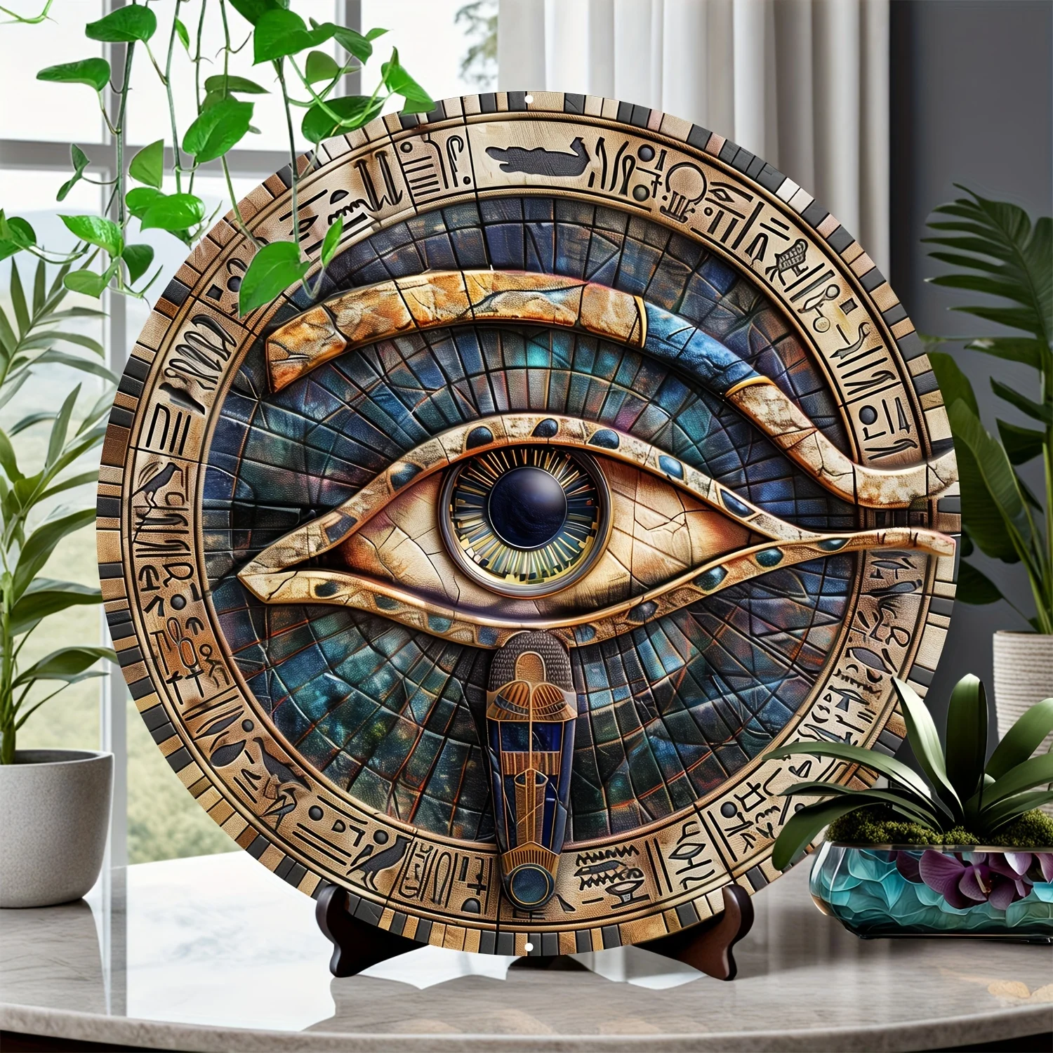 Ägyptisches Auge des Horus-Schild: 100 % Aluminiummaterial, 3D-Look, 20,3 x 20,3 cm, Bad-Wanddekoration, Heimdekoration, Raumdekoration, Bauernhaus-Dekoration