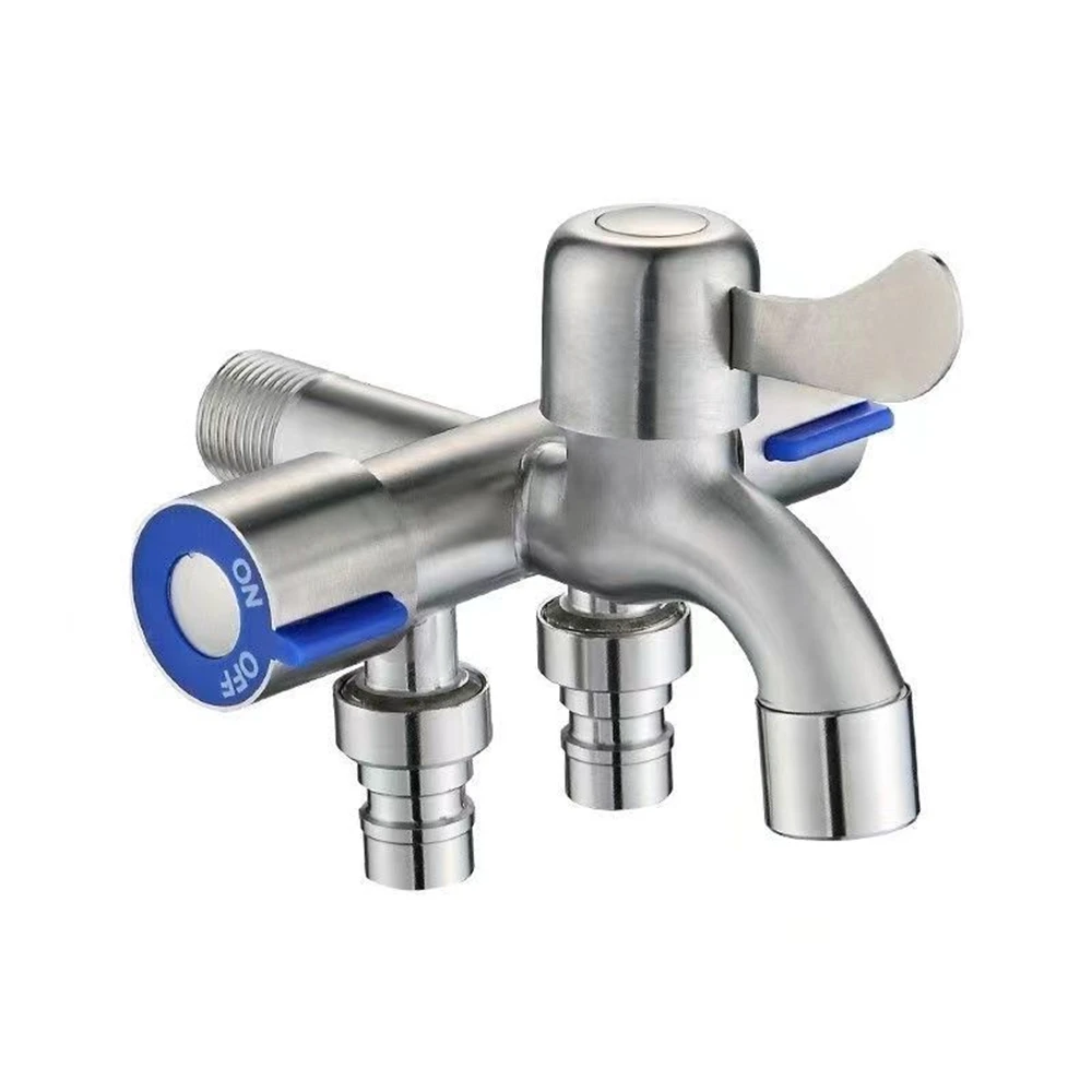 Stainless Steel Multi-function One Into Three Out Washing Machine Faucet Three Control Domestic Diverter Four-way Triangle Valve