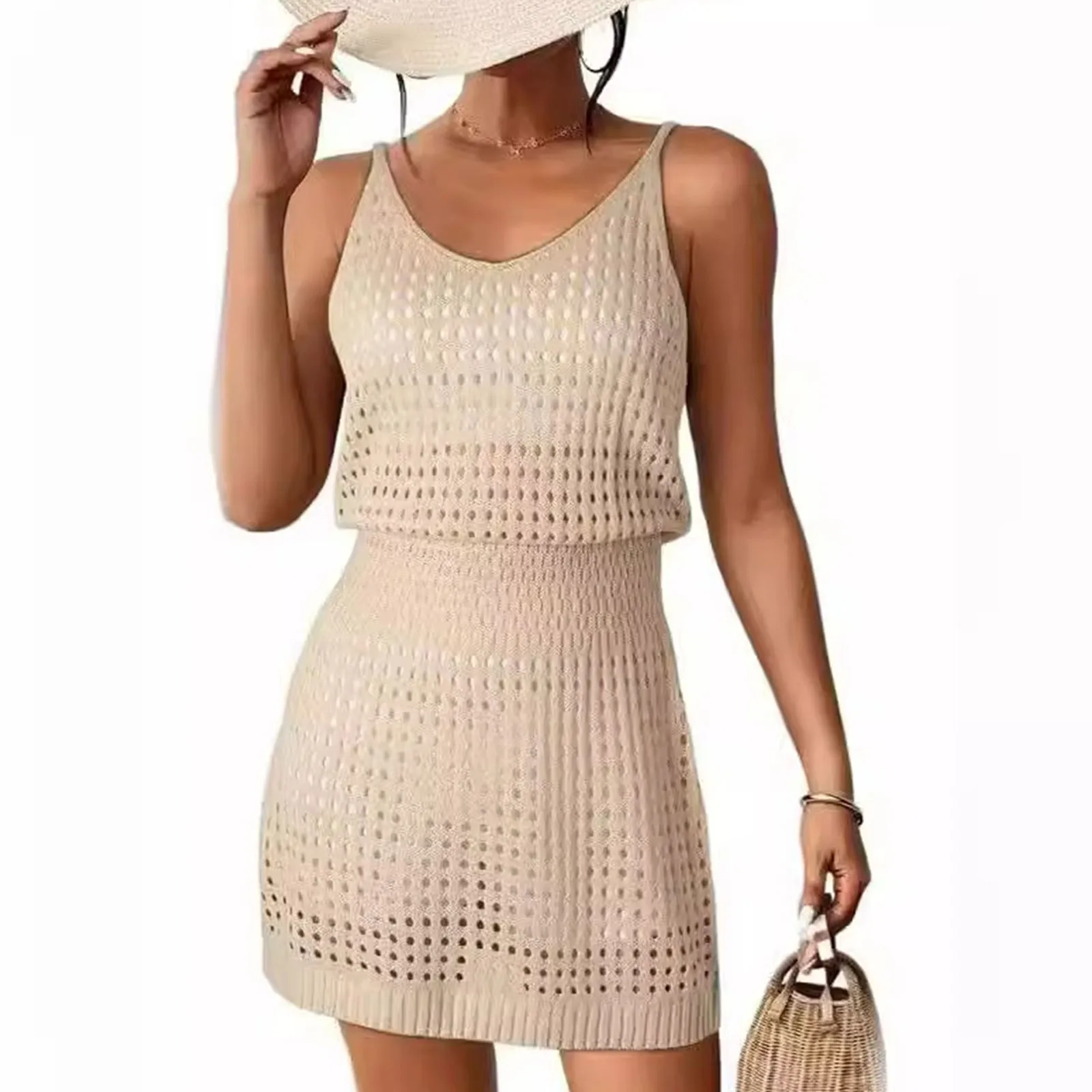 Women\'s Sexy Hollow Out Knitted Camisole Dress Tank Dresses Beach Dress