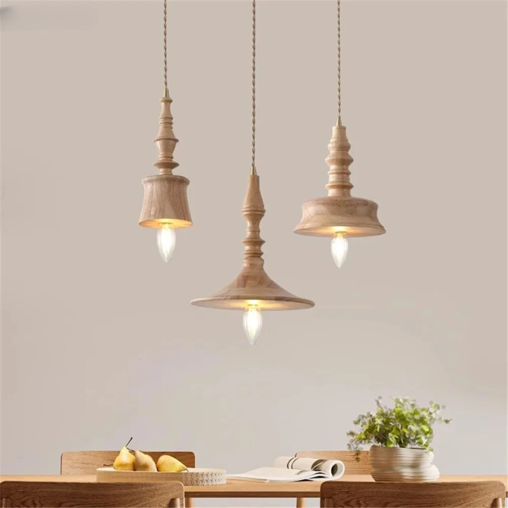 Vintage Solid Wood Candlestick Led Hanging Chandelier Retro Loft Decor Dining Room Study Homestay Hotel Suspended Light Fixtures