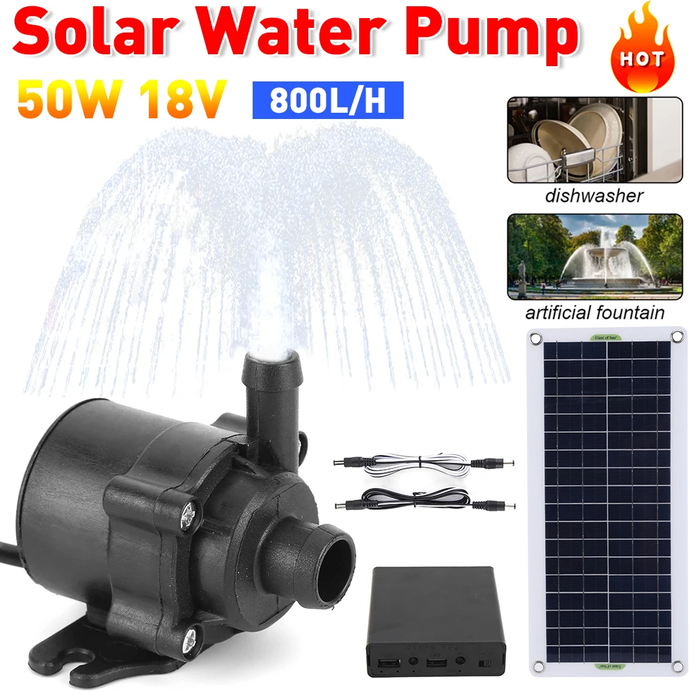 30W 800L/H Solar Panel Power Bank Water Pump Set Ultra-quiet Submersible Water Pump Motory Fish Pond Garden Fountain Decoration