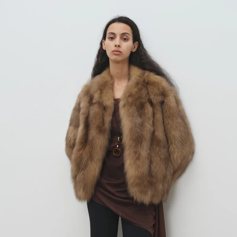 Winter Faux Blue Fox Fur Gradient Cream ColorVShort Fox Fur Coat for Women Frost Hua Ying Yue