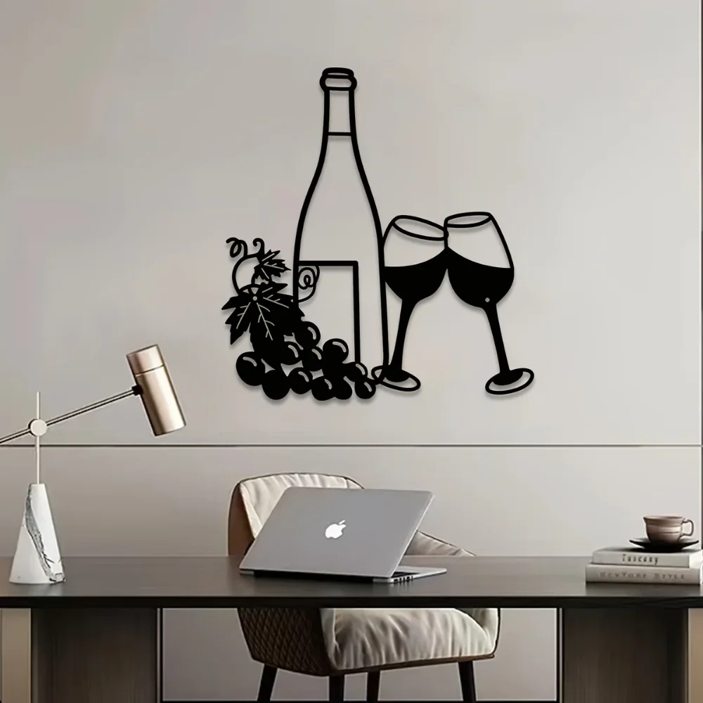 1pc, Elegant Metal Wine Bottle and Glass Wall Decor for Indoor and Outdoor Use - Perfect for Living Room, Bedroom, and Kitchen