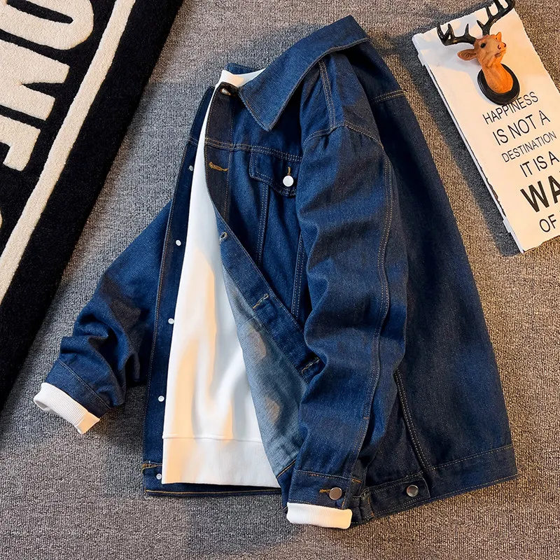 

Spring Autumn New Men Simple Denim Jacket American Retro Loose Leisure Blue Coats Fashion Versatile Solid Handsome Workwear Top