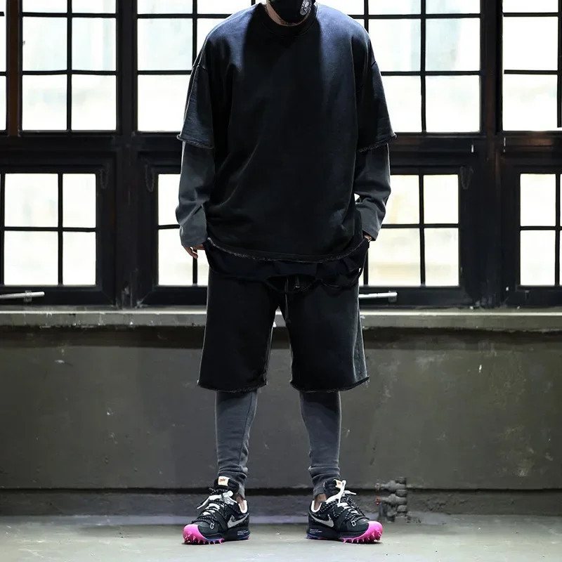 Men's Sports Suit Casual Loose Fitting Short Sleeved T-shirt Summer Shorts Trend European and American Men's Clothing Tesla