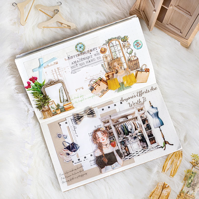 20Sheets/bag Creative Wardrobe Themed Dual Material Stickers Notebook Sticker Diary Clippings Collages Background DIY Decoration