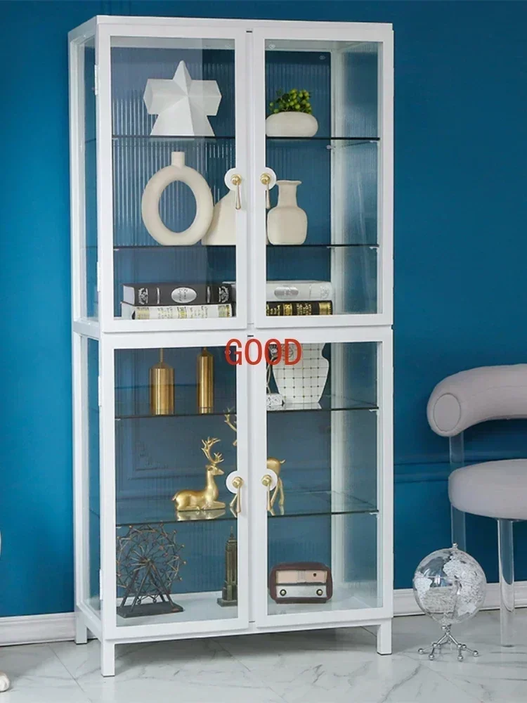 ~Sideboard Cabinet Iron Wine  Kitchen Storage Cabinet Light Luxury Display Cabinet Made of Glass