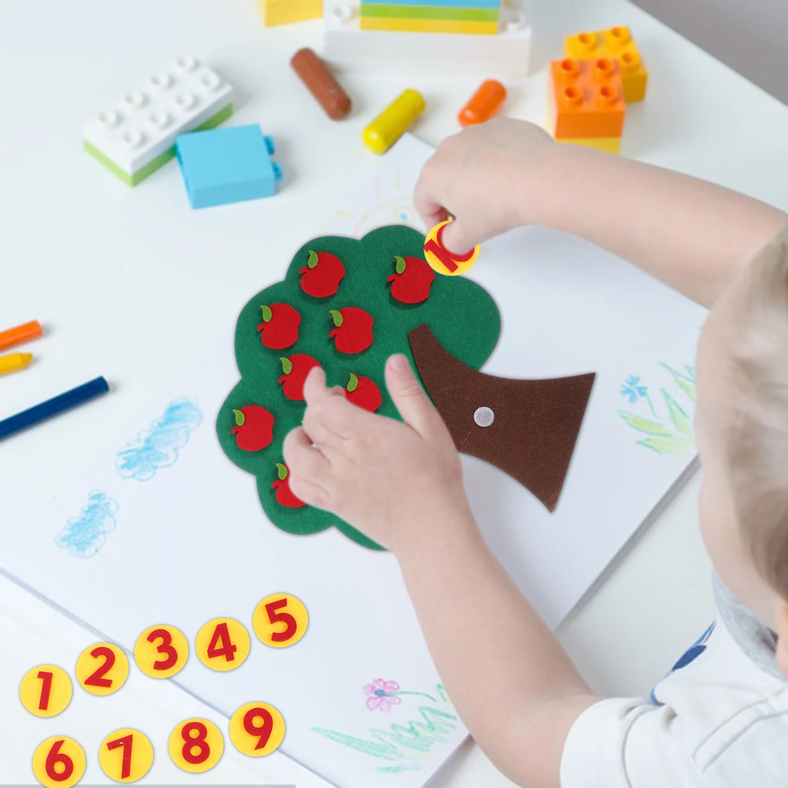 子供のための数学パズル,フェルトの木,リンゴの木,デジタル装飾,子供のための不織布記憶ゲーム,幼稚園