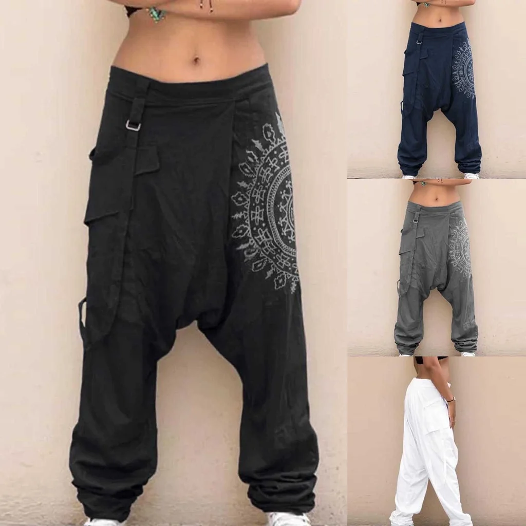 

Plus Size S-5XL Men Cotton Linen Jogger Pants Spring Summer Autumn Casual Loose Wide Leg Elastic Waist Long Trousers Street