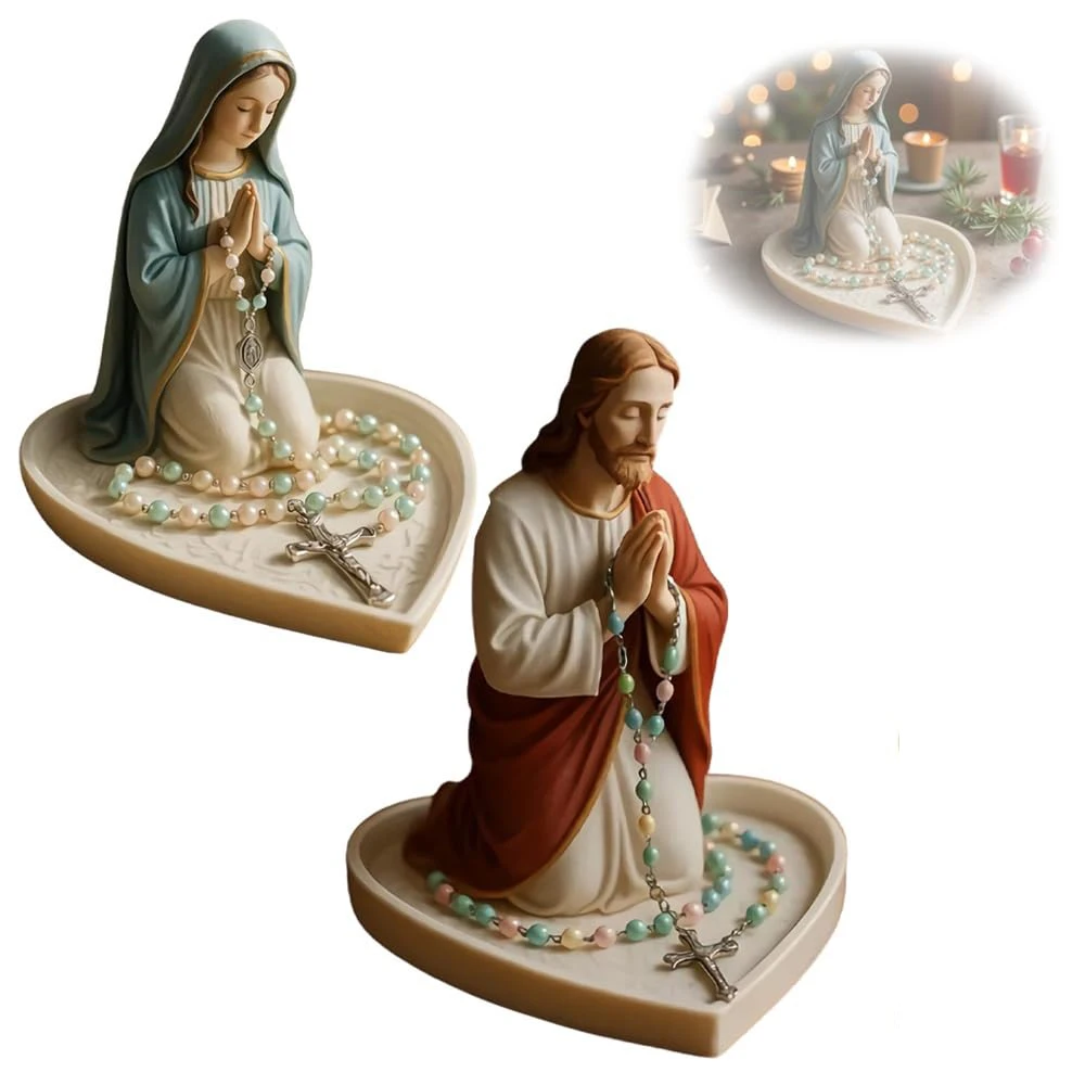 Suporte de rosário da virgem maria, jesus, 6 ", estátua da mãe abençoada, escultura católica, caixa de joias de resina para colar, anéis, decoração de mesa