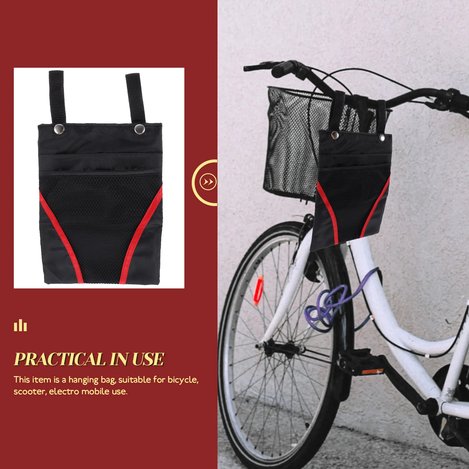 

2Pcs Bike Basket Hanging Bag Premium Waterproof Multi-Pocket Pouch for Bicycle Scooter Electric Mobility Front Mount Storage