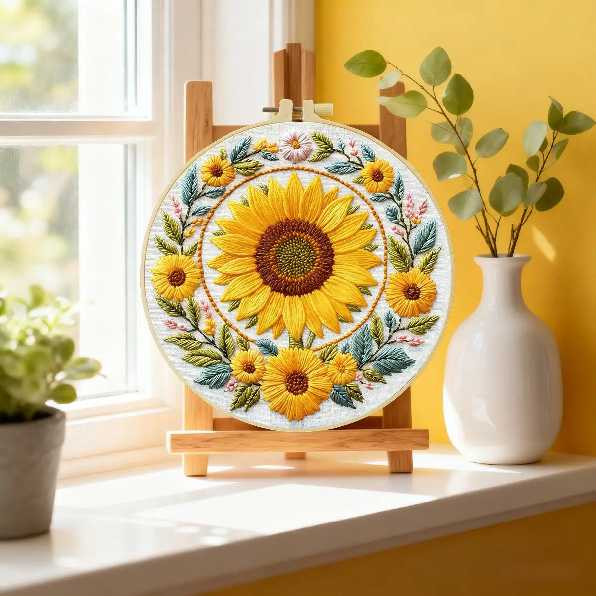1 Stück 20X20CM/15X15CM 7,87/6,3 Zoll Sonnenblumen-Stickerei-Starter-Kit DIY-Kit DIY-Stickerei-Set Handarbeiten Malerei – Detail 5