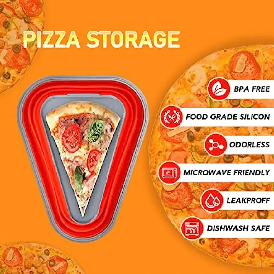 Pizza Storage Container with 5 Microwavable  Trays，Reusable Expandable Silicone Pizza Slice keeper Container