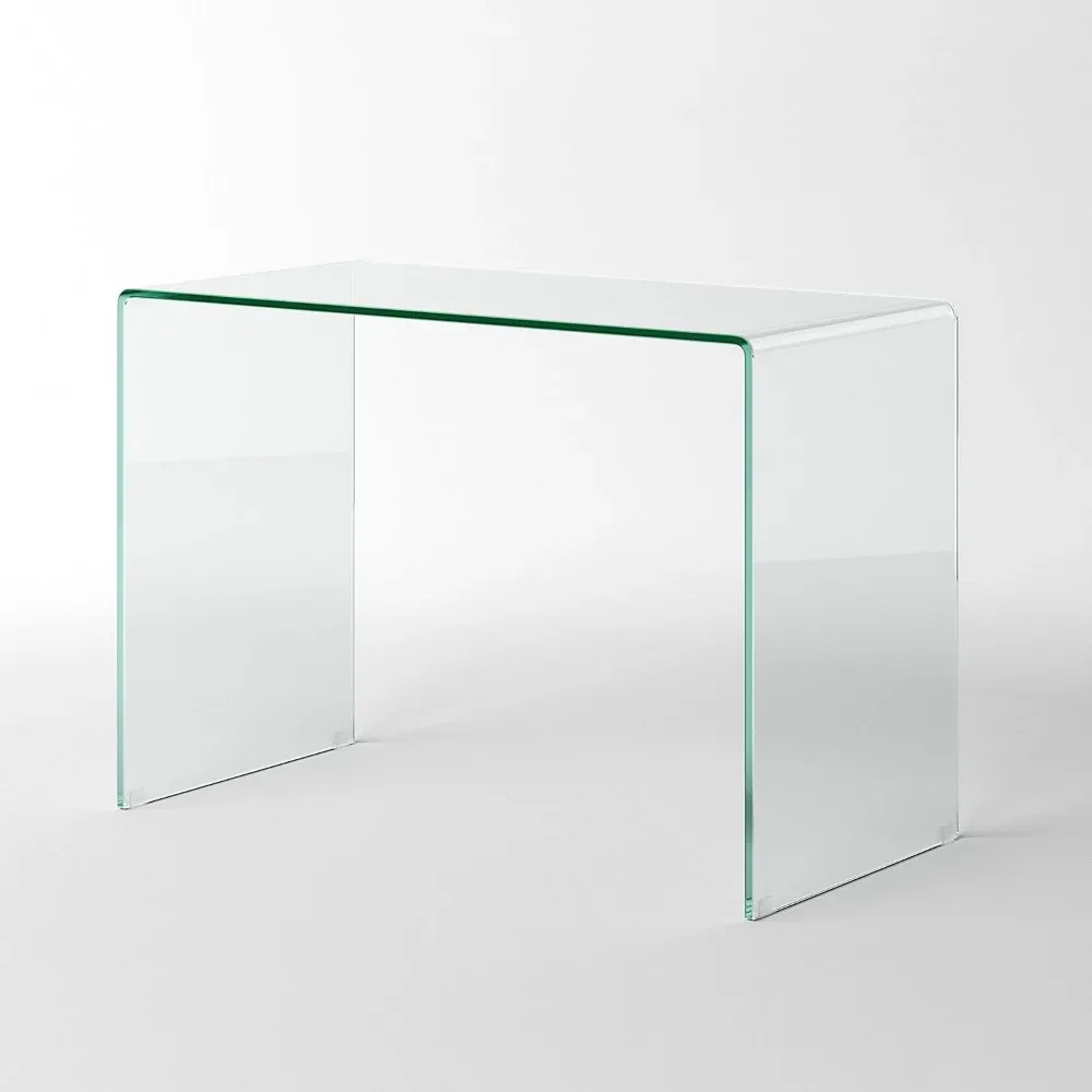 

Bent Glass Computer Desk Rectangular Shaped PC Laptop Workstation Table for Home Office, 43.3" L, Clear