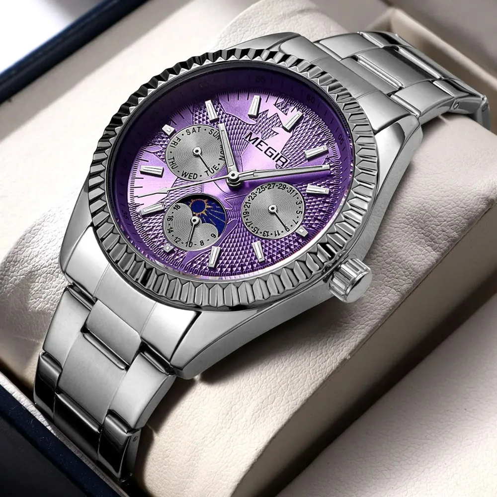 

MEGIR 1102 Quartz Steel Strip Luxury Exquisite Watch Waterproof Lunar Calendar Luminous Men's Watch Relogios Masculino Часы