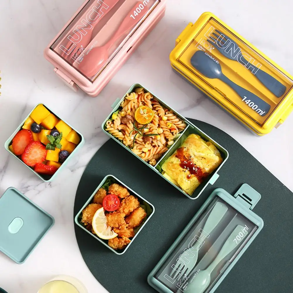 Lunch Box with Multi-layer Compartments Sealed 1400ml Double Plastic Lunch Box with Three for Meal for Kids for School