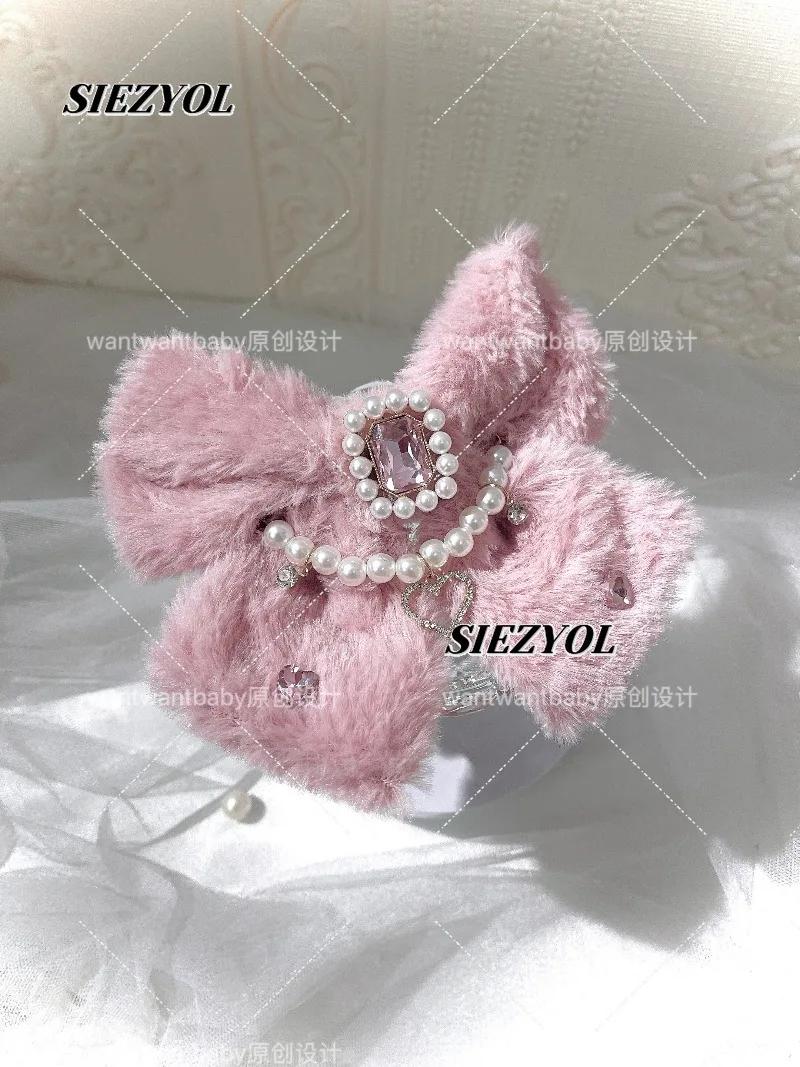 Bow Hairpin Original Mass Production Lolita Pearl Rhinestone Plush Spring Clip Brooch Sweet Versatile Hair Accessories Headdress