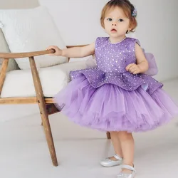 New Baby Children's Dress Purple Sequin Fluffy Skirt Girl's Birthday Party Princess Dress Girl Baby's First Christmas Dress