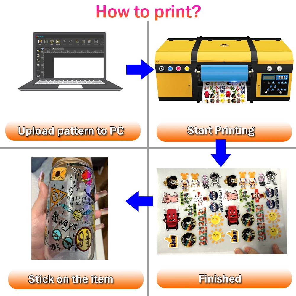 ACHI A3 UV DTF 2 in 1 Desktop Air-cooled Compact Fully Automatic Printer XP600 Printhead DIY Waterproof Crystal Sticker Printer