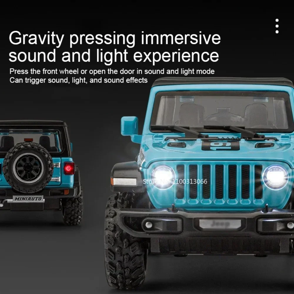 1:32 Wrangler Rubicon modelos de coches de juguete, coche de policía en miniatura de aleación, modelo de vehículo, sonido ligero, coche todoterreno para niños, regalo de cumpleaños