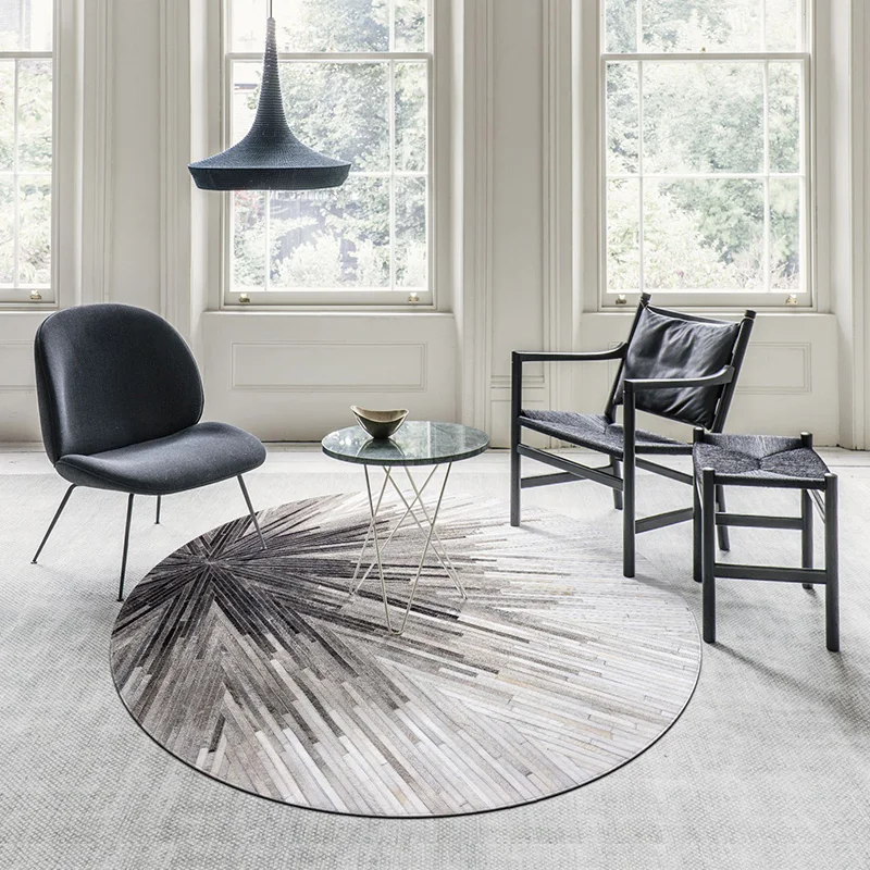 

America Style Grey Cowhide Carpet Round Personality Carpet Piano Carpet Display Rugs for Living Room Bedroom Cow Fur Floor Mats