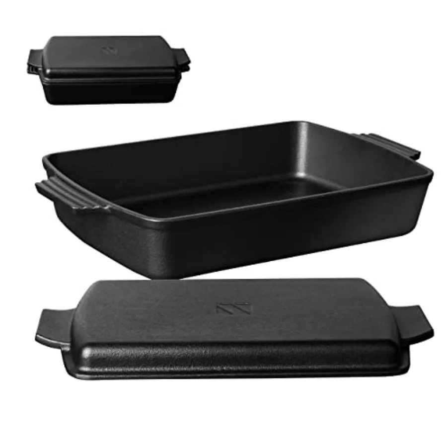 Horno holandés de hierro fundido presaconado 2 en 1 con tapa de sartén, plato de cazuela, bandeja para hornear Rectangular, juego de ollas 6QT 9x13