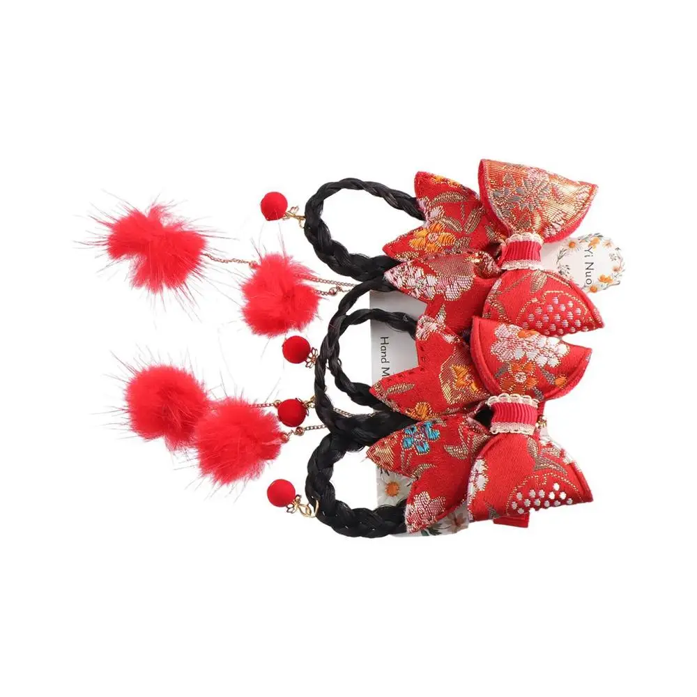 Pearl Flower Chinese Style Hair Clip Tassels Baby Wig Hairpin New Year Headdress Child Hair Accessories Bow Hair Clip