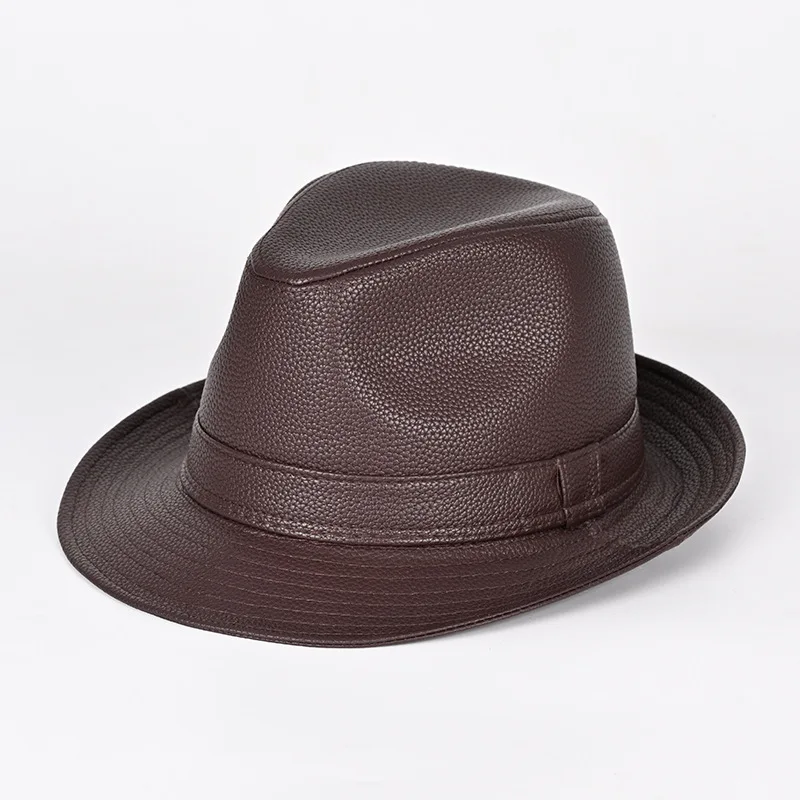 Cappello Fedora vintage da uomo stile Panama in ecopelle tinta unita a tesa corta da uomo per tutte le stagioni 58-60 cm