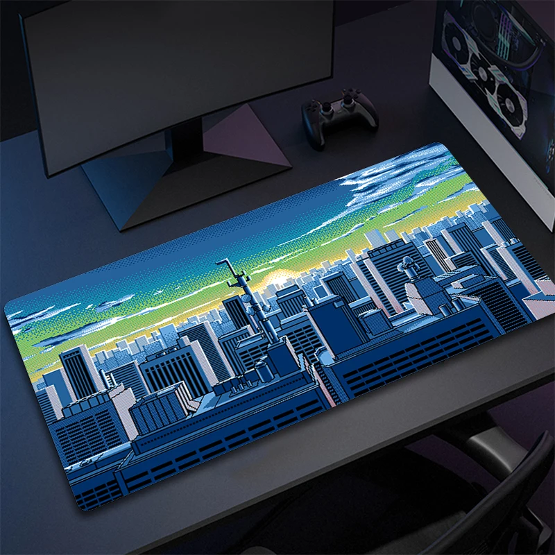 

Anime Mouse Mat Pc Gamer Computer Gaming Accessories Pixel Neon City Large Mouse Pad Office Locking Edge Keyboard Mousepad XXL