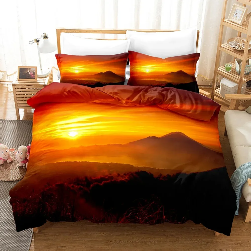 Goldon Sunset Bedding Set Tropical Beach Holiday Duvet Cover Set Girl Bed Cover Set Sunrise Quilt Cover Pillowcase Single Double