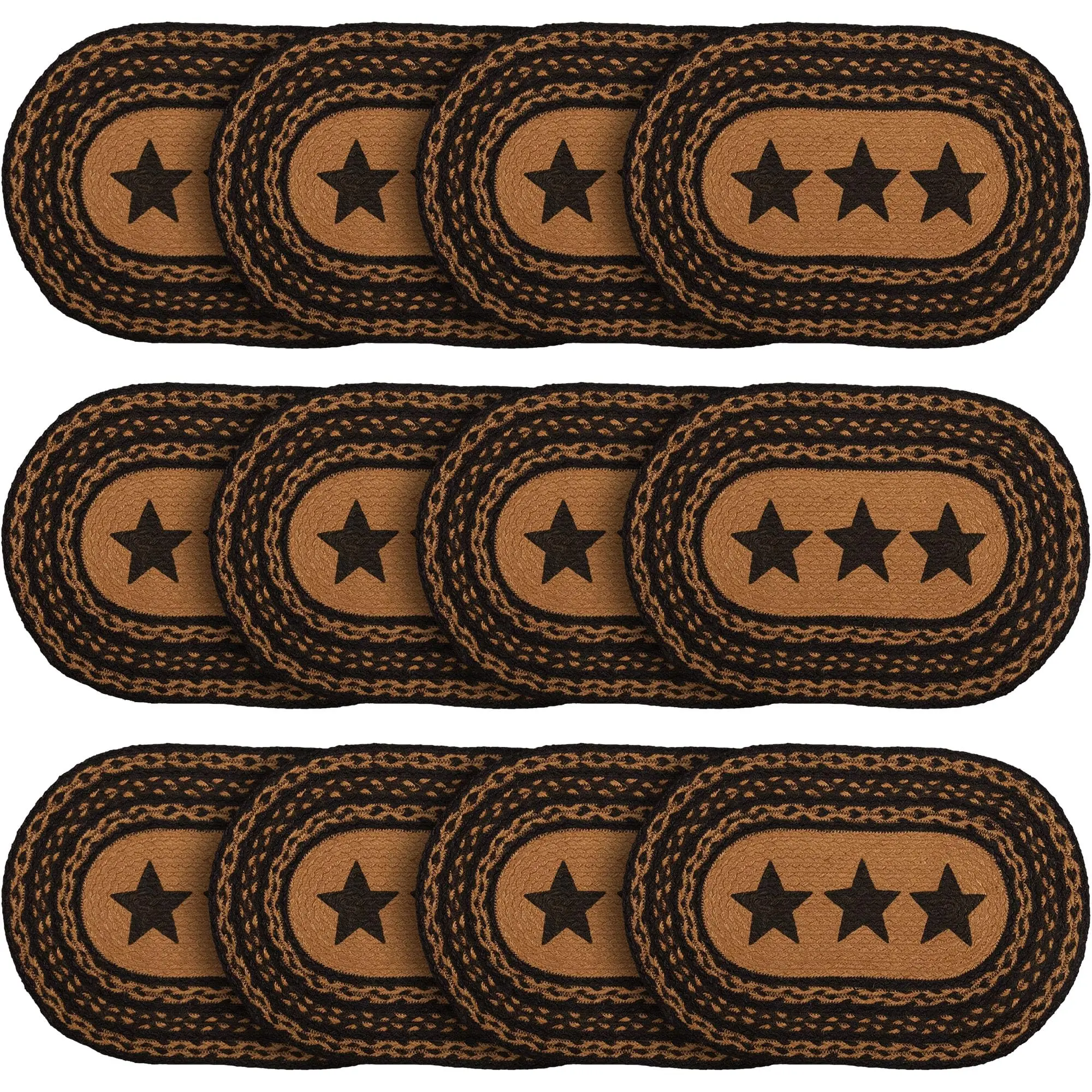 Farmhouse Primitive Jute Black Textured Kitchen Placemat Stencil Stars Set of 6 12