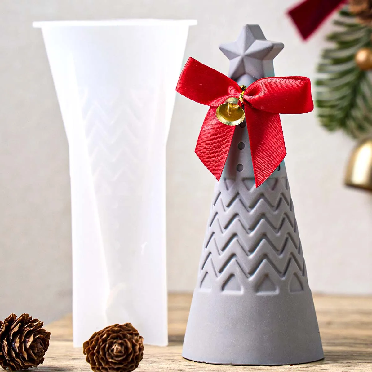 Weihnachten Ornament Säule Silikon Kerze Form DIY Handgemachte Stern Kegel Aromath Seife Gips Harz Weihnachten Formen Hause Handwerk Dezember – Detail 2