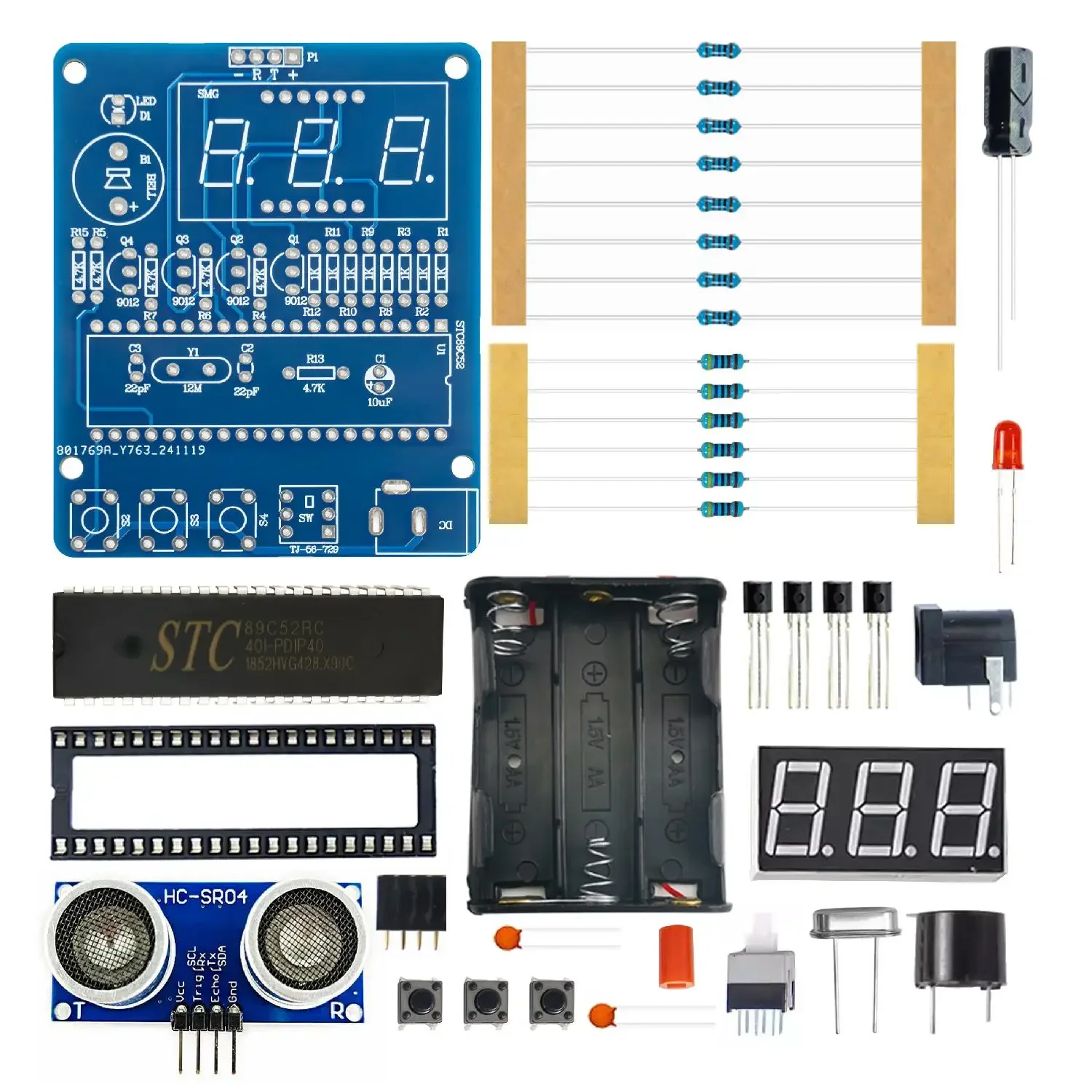 Ultrasone elektronische doe-het-zelfkit STC met LED-meetafstand Radaralarm DIY Soldeerproject Oefen Soldeer